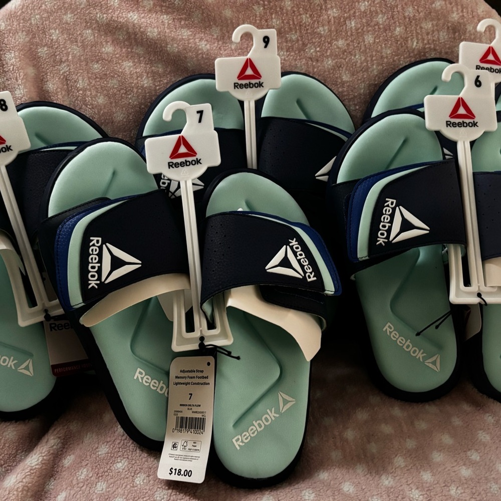 Reebok Dark Blue and Light Green Slides
